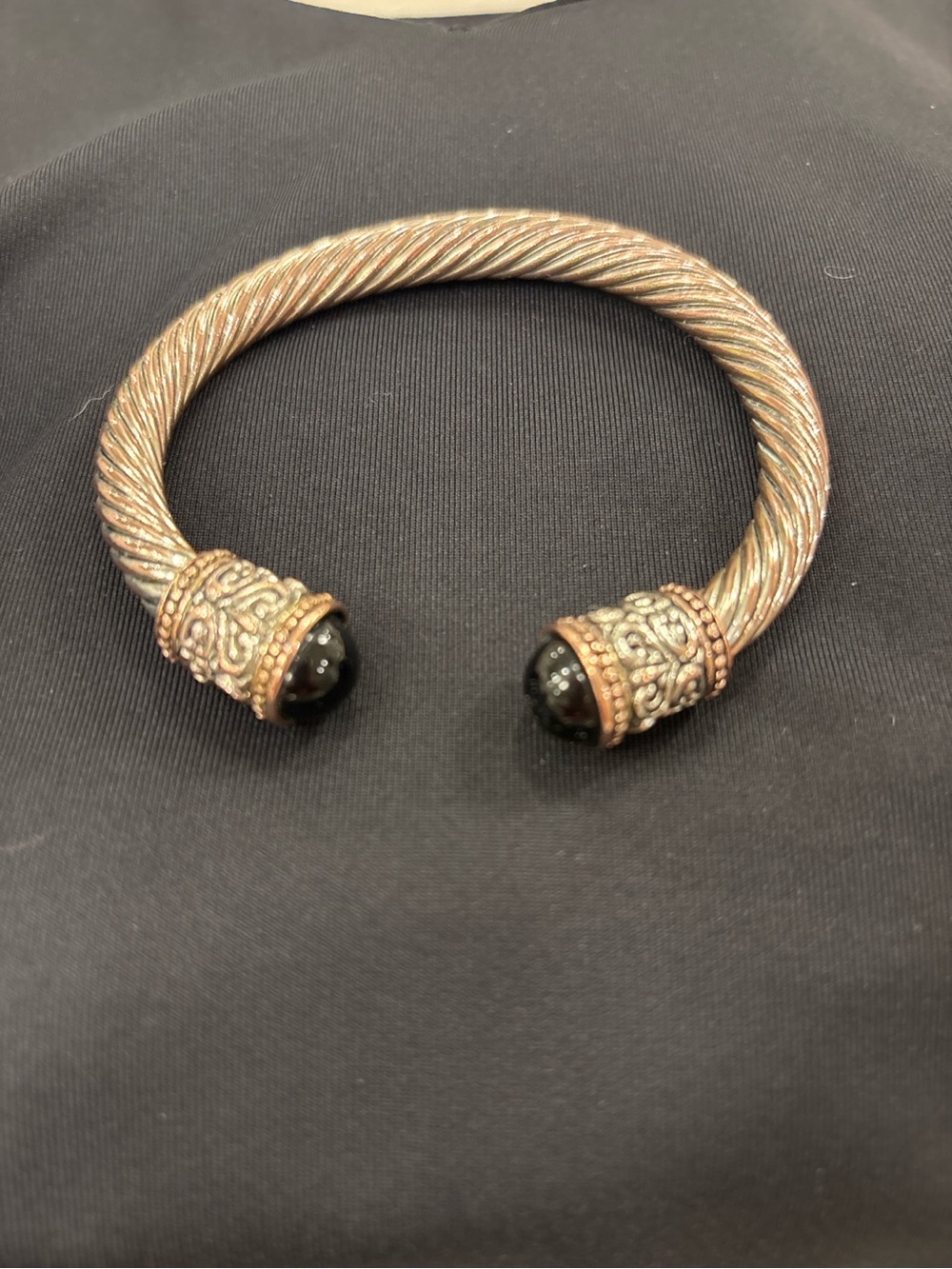Classic Twisted Cable Cuff Bracelet with Black Onyx End Caps